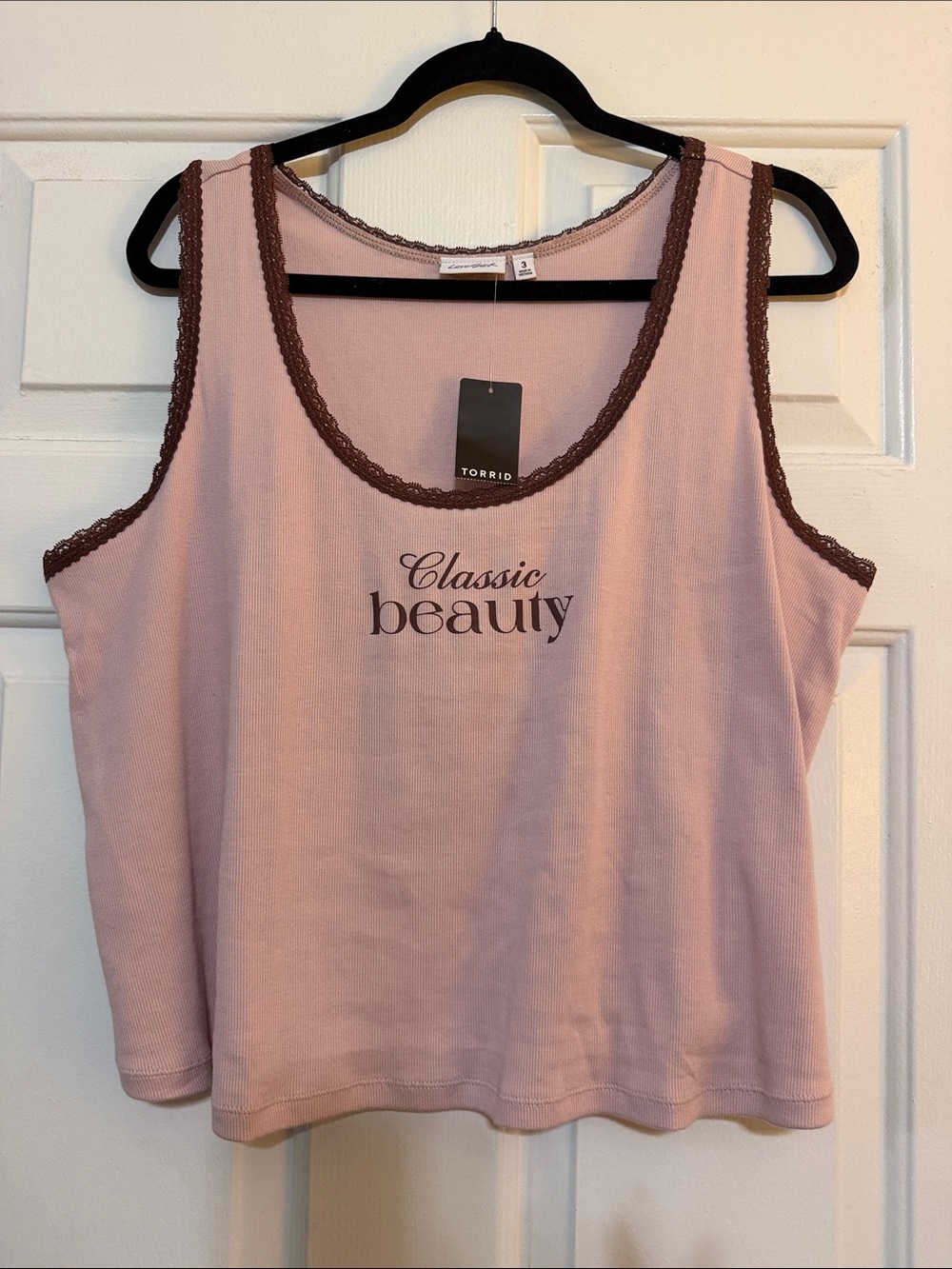 Torrid Pink Tank Top with Brown Lace Trim
